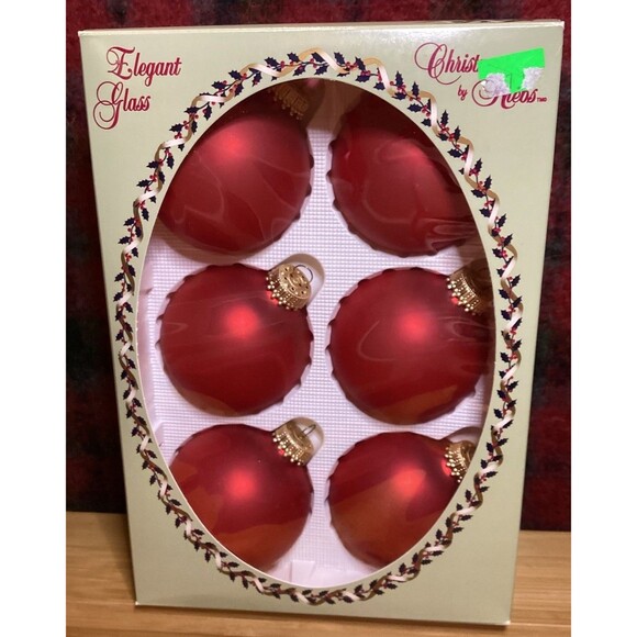 Christmas By Krebs Designer Glass Bulb Ornaments Brandy Red 6 Bulbs In Box - Picture 1 of 9